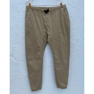 WT02 Mens Elastic Waist Drawstring Hiking Twill Joggers Pants Khaki Sz XL